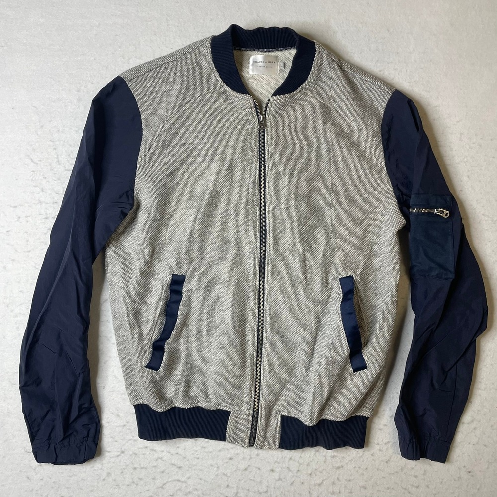 Shades of‎ Grey by Micah Cohen Bomber Jacket Mens Size L Textured Knit Navy